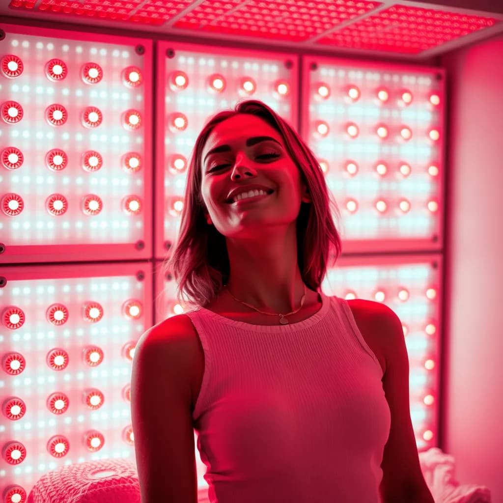 Woman enjoying red light therapy